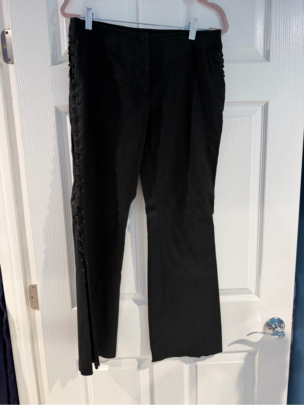 Wide Leg Lace-Up Side Detail Pants - Black